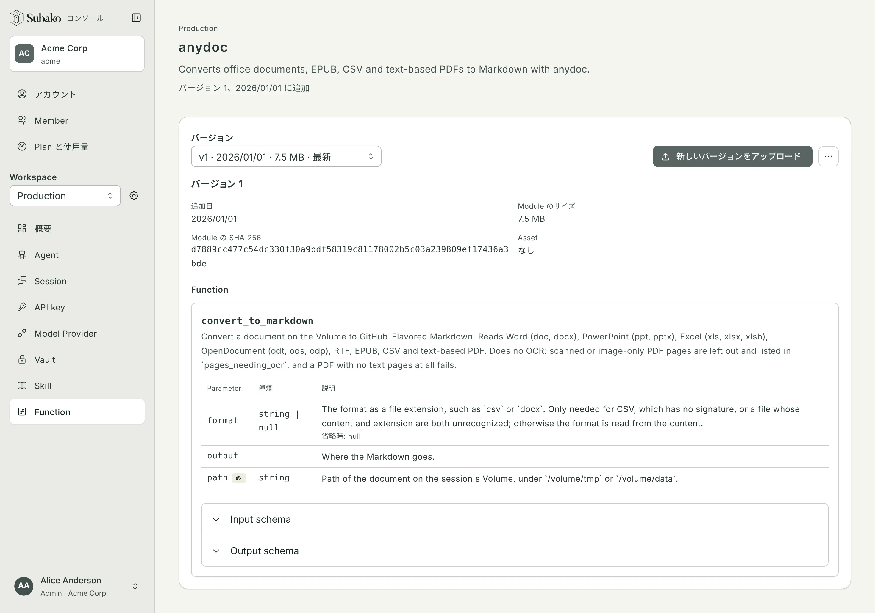 Package「anydoc」のページ: バージョン 1、そのビルド、Parameter 付きの Tool convert_to_markdown